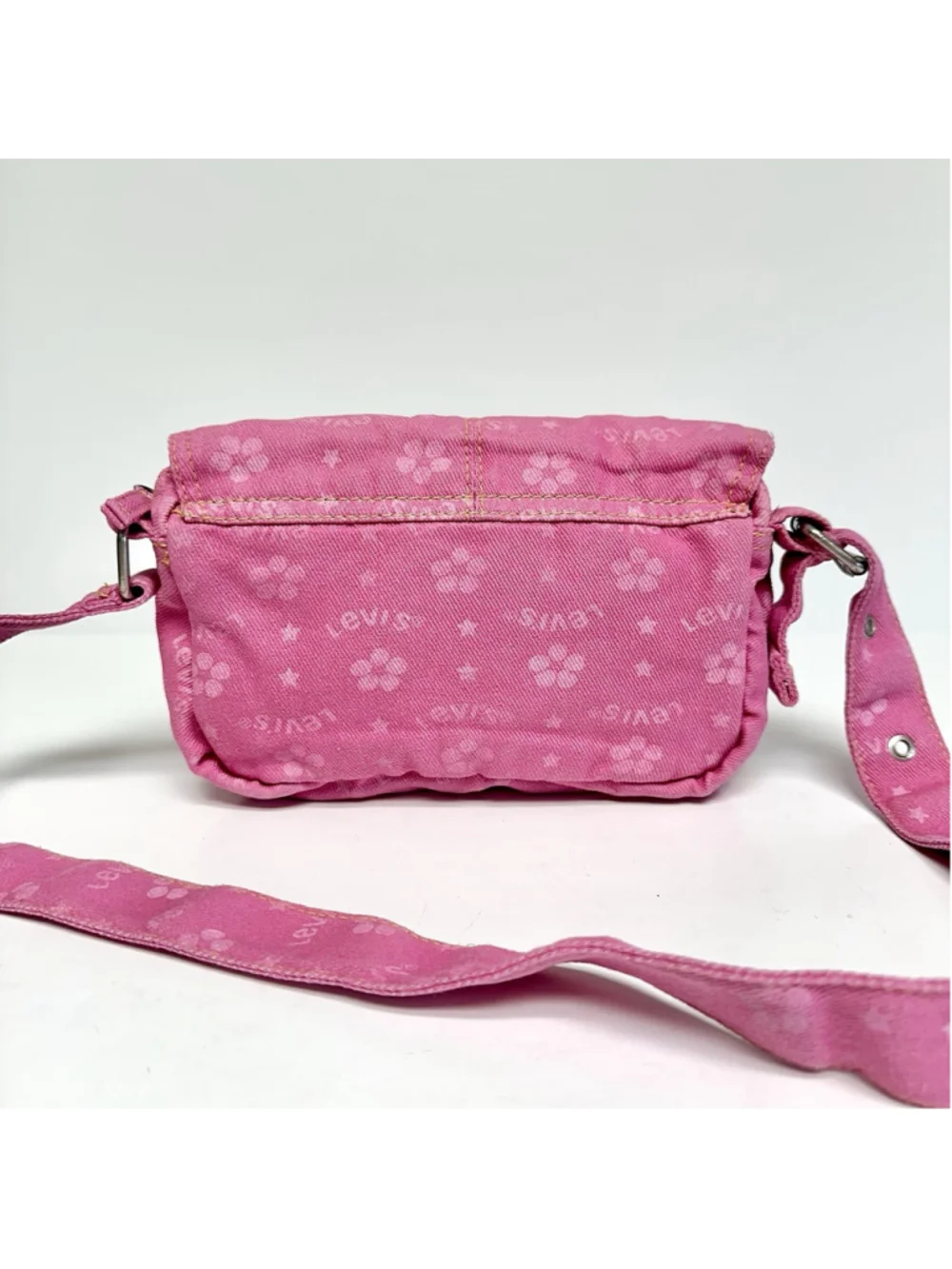 Vintage Levis Pink Denim Utility Shoulder Bag Y2K Cargo Purse Floral Print